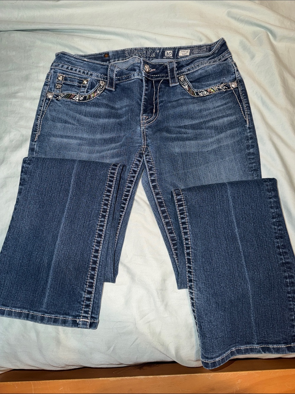 Miss Me Dark Blue Bootcut Jeans with Embroidered Pockets